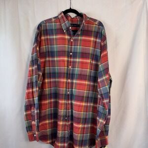 Ralph Lauren Classic Fit Madras Plaid Shirt Extra Lg Tall Tartan Flesh Pony Logo